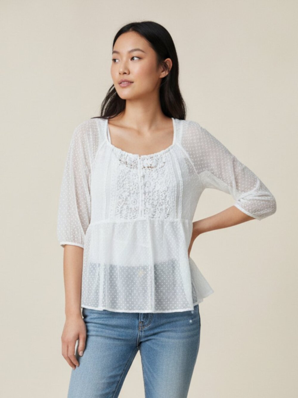 Hollister White Floral Lace Boho Peplum Top